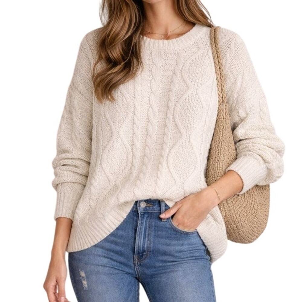 POL Cable Knit Sweater Oversized Relaxed Fit Size M Fisherman Knit Normcore
